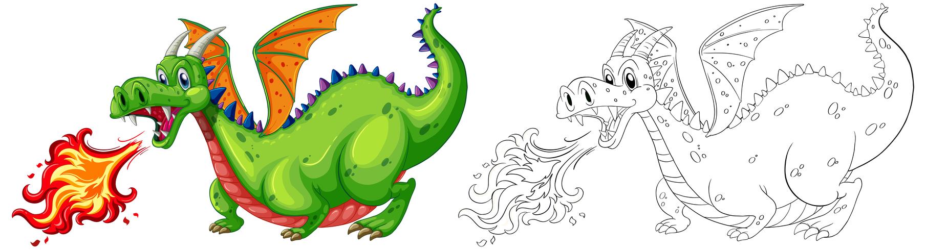 Doodle animal para dragón soplando fuego vector