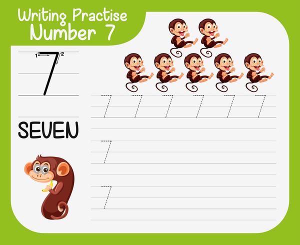 Writing practise number seven vector