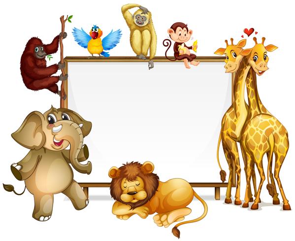 Frame template with many wild animals vector