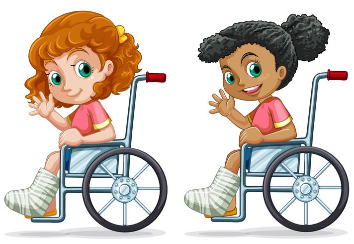 Set of girls on wheelchair vector