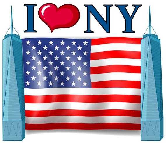 Me encanta el cartel de Nueva York con bandera americana. vector