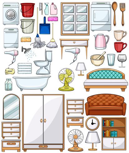 Different household equipments and furnitures vector