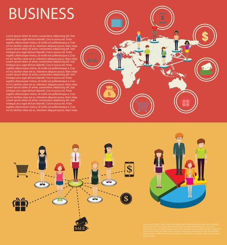 Infografía de negocios con personas y gráficas. vector