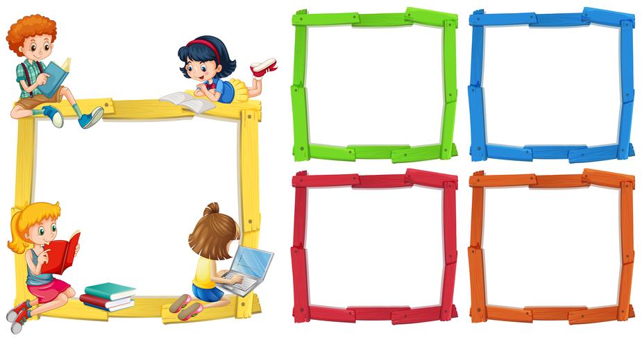 Frame template with happpy children reading books vector