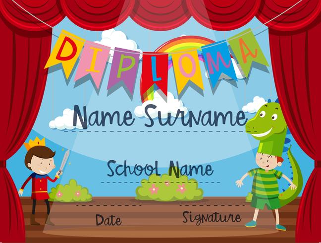 Certificate template with boys on stage vector