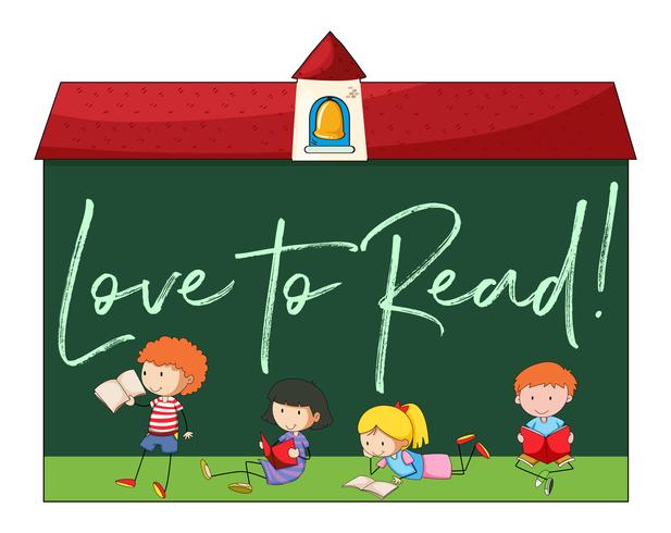 Kids reading with phrase love to read