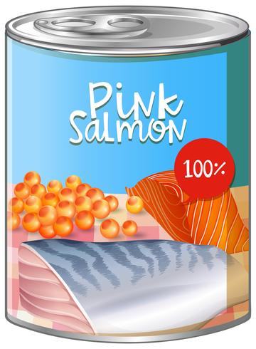 Pink salmon in aluminum can vector
