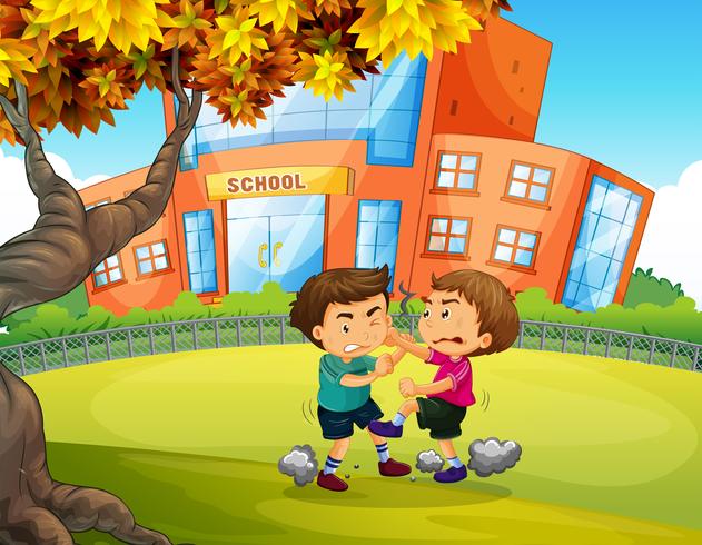 Boys Fighting in front of School vector