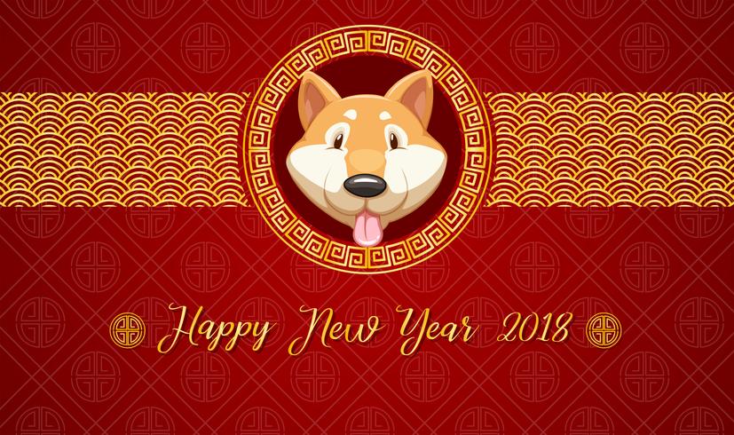 Happy new year card template with dog on red background vector