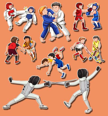 Personas haciendo diferentes artes marciales. vector