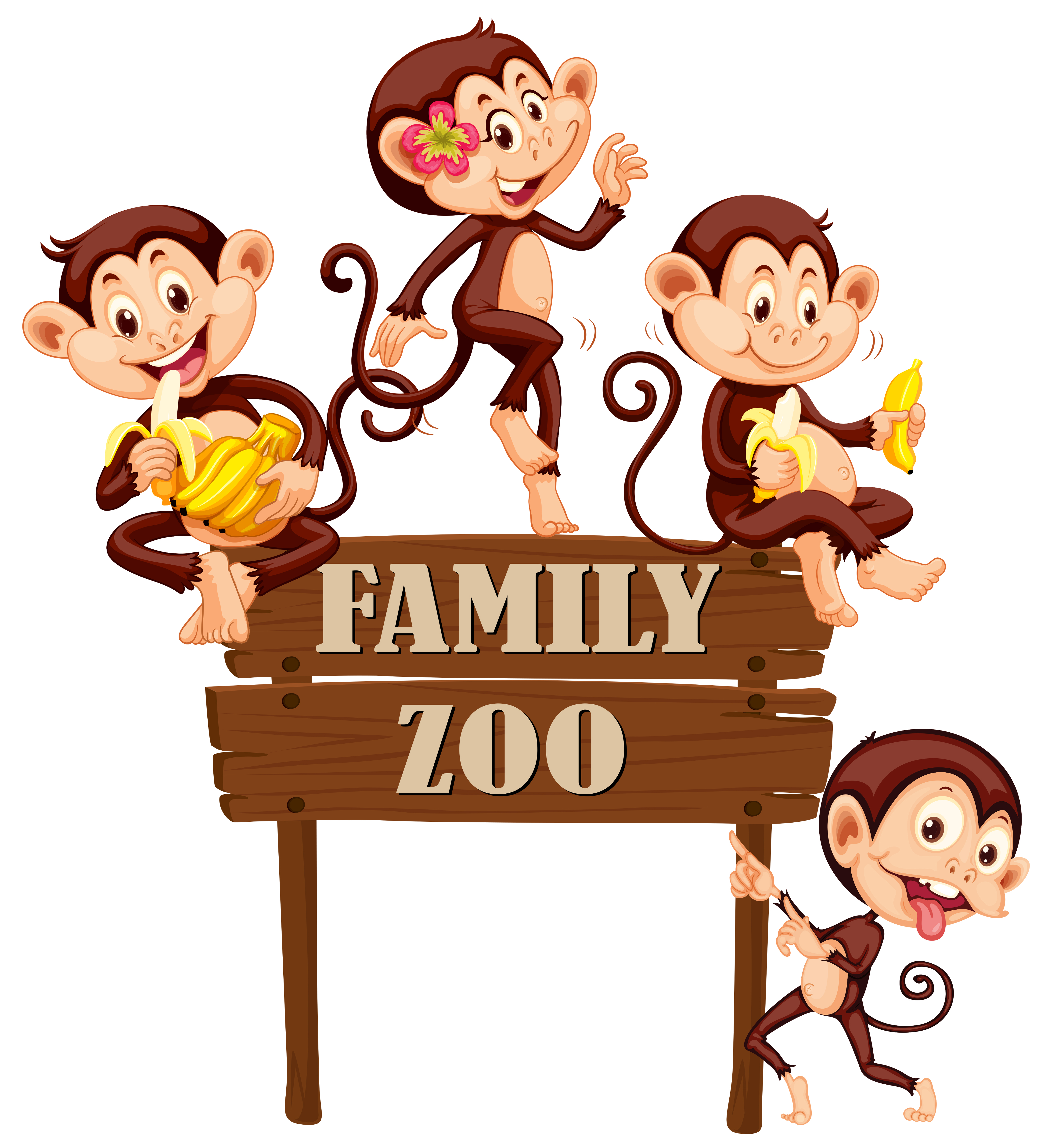 Cute monkeys sitting on wooden sign - Download Free ...