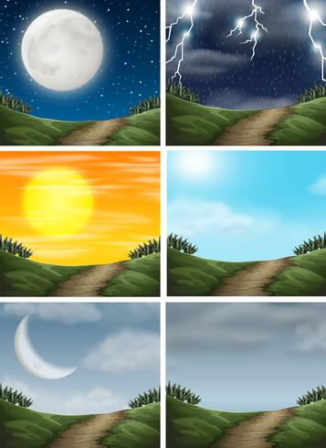 Conjunto de escenas de diferentes caminos de la naturaleza. vector