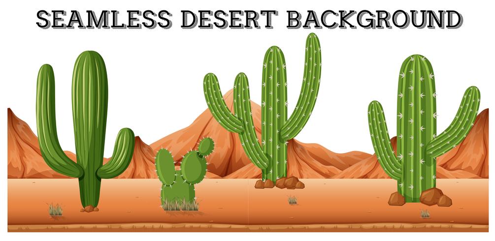 Seamless desert background with cactus plants vector