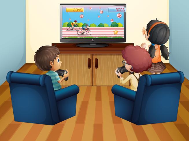 Kids playing computer game at home vector