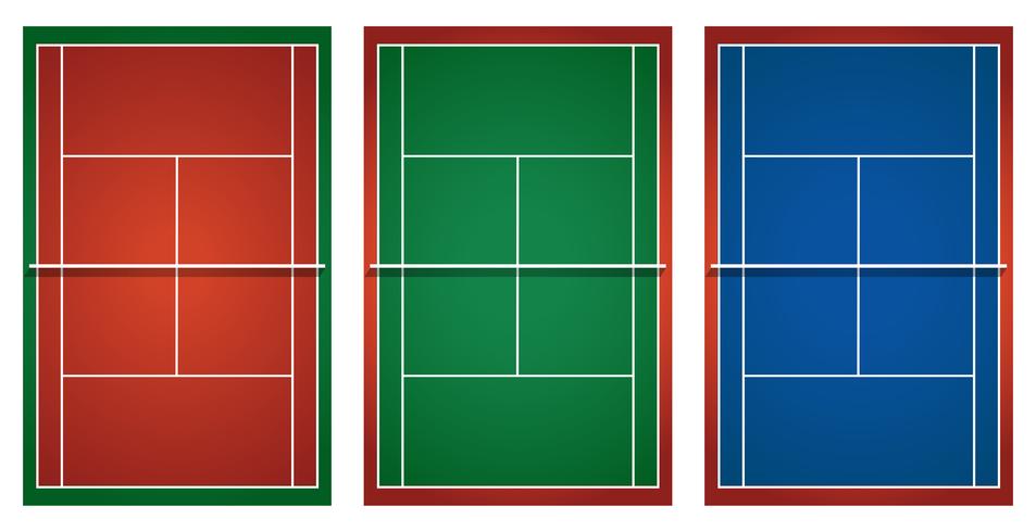 Tres canchas de tenis diferentes vector