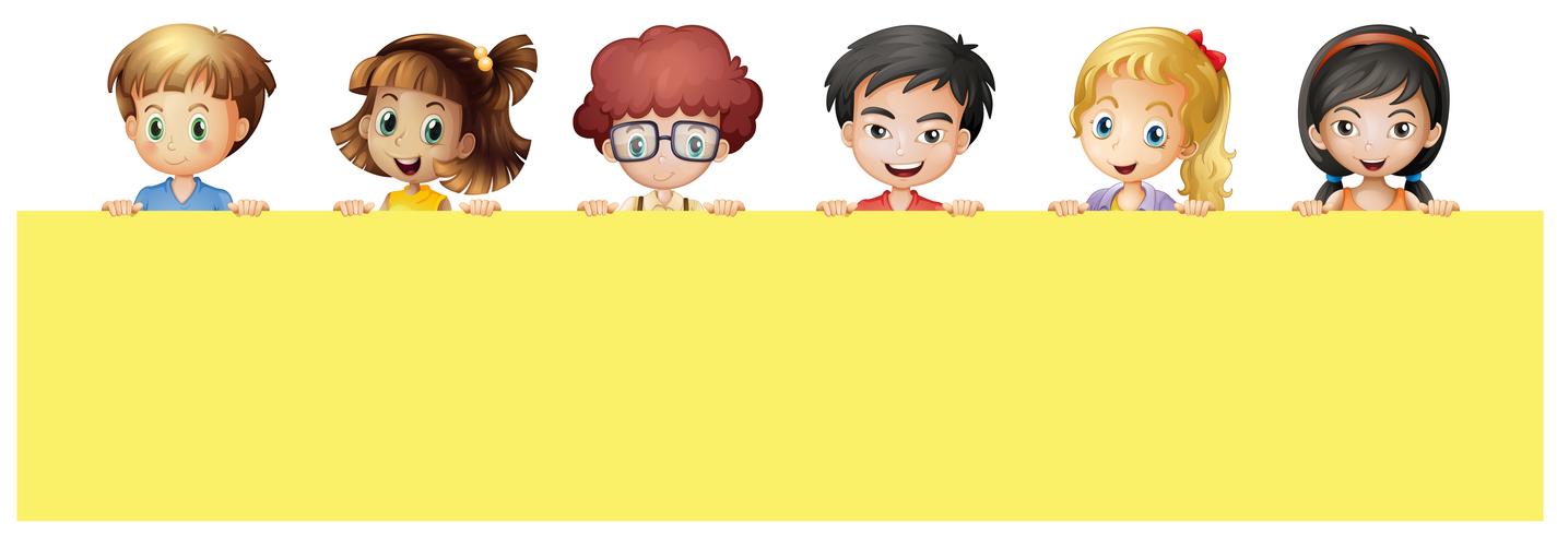 Many children holding yellow sign vector