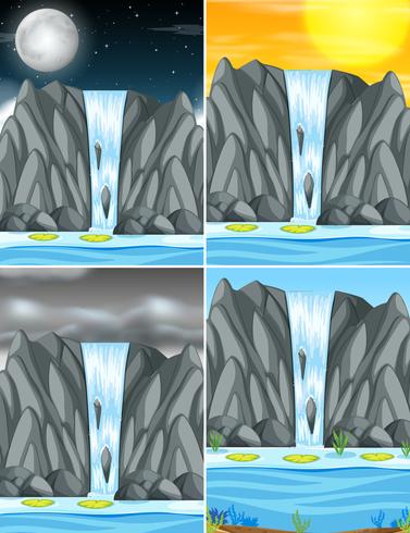 Conjunto de cascada en diferentes climas vector