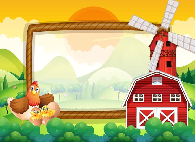 Frame template with chickens in the farm vector