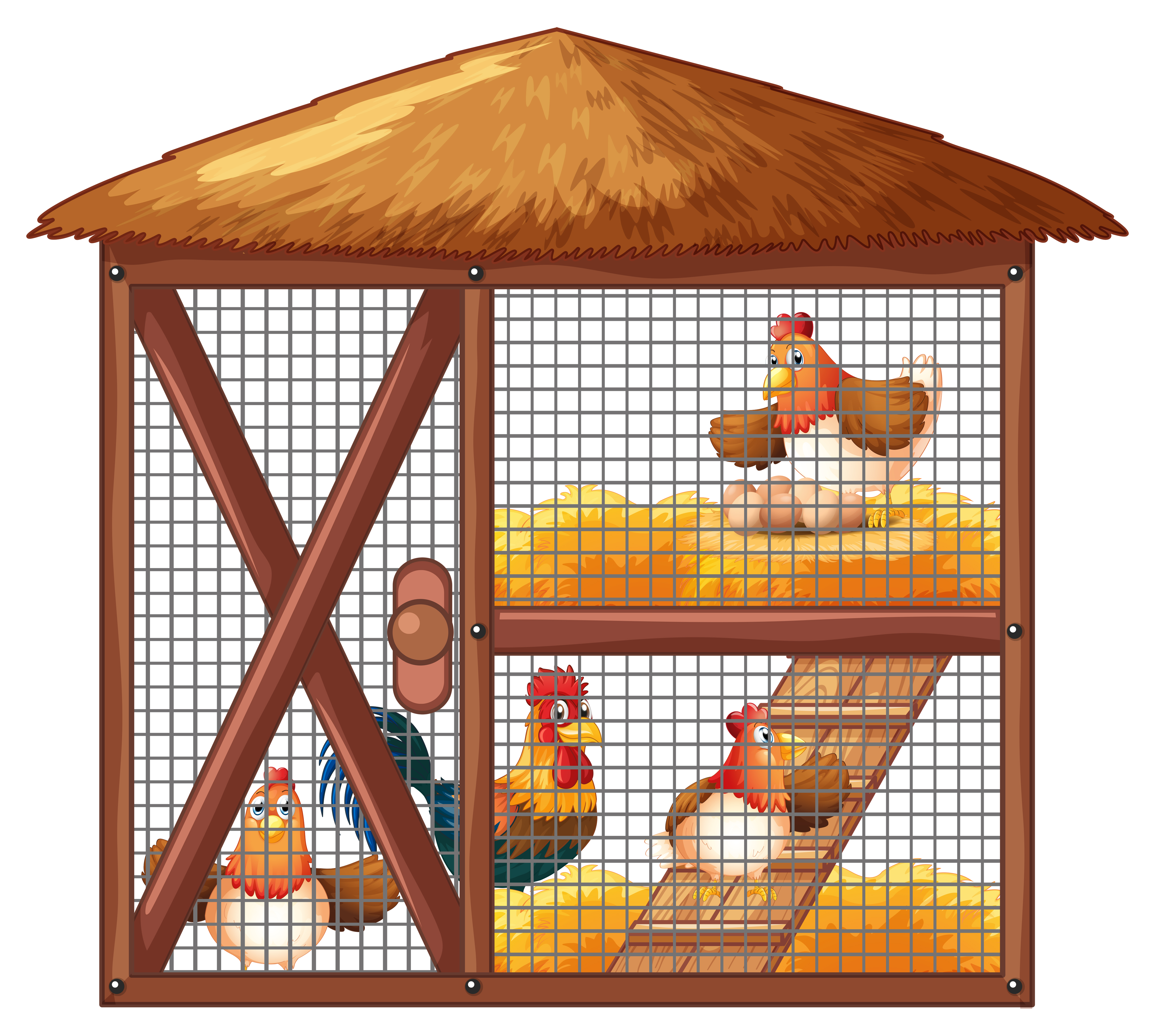 Chickens in chicken coop 447016 Vector Art at Vecteezy