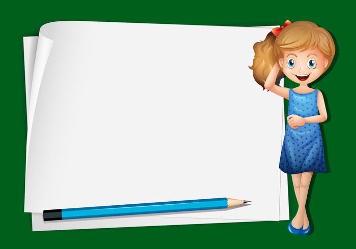 Cute girl on white paper template vector