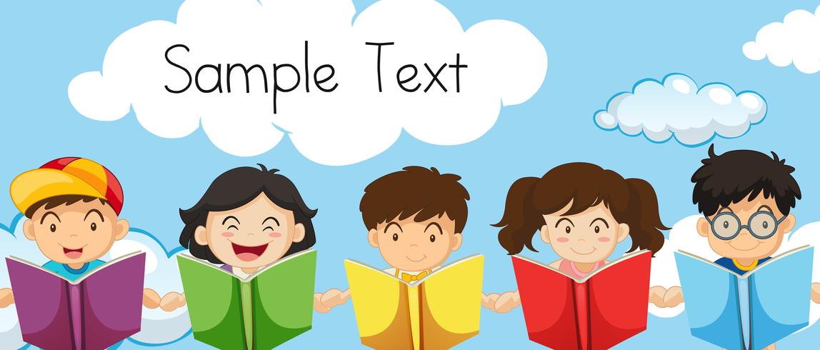 Sample text template with kids reading books vector