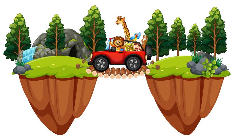 Scene with wild animals in the jeep vector