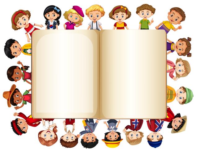 Blank book template with children on border vector