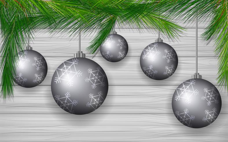 Diseño de fondo con bolas de navidad gris vector