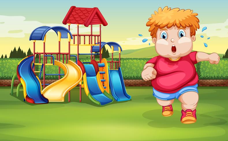 A fat boy running at the park vector