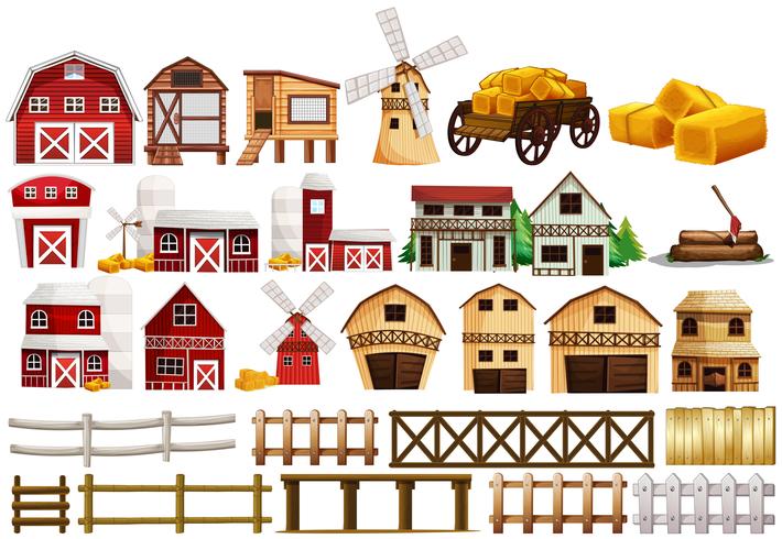 Different design of barns and fences vector