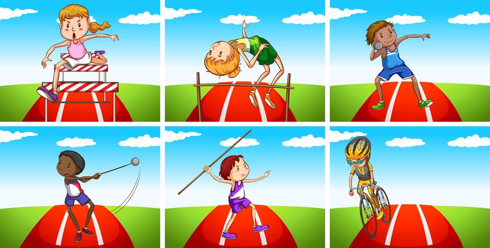 Athletes doing different sports in the field vector