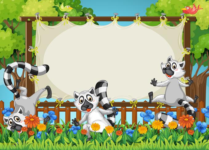 Lemurs and wooden frame template vector