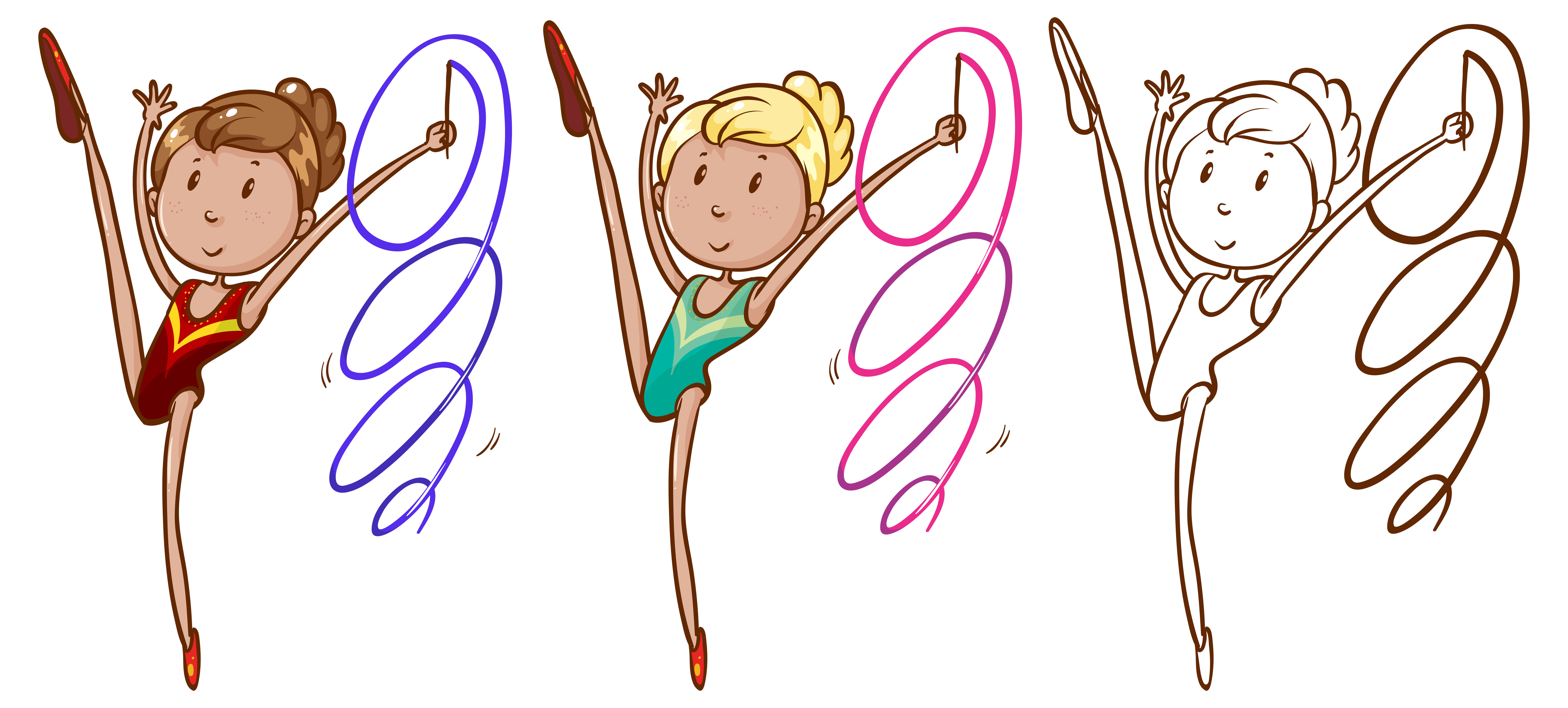 Doodle character for girl doing gymnastic with ribbon 447102 Vector Art