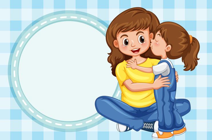 Border template with girl kisses mother vector