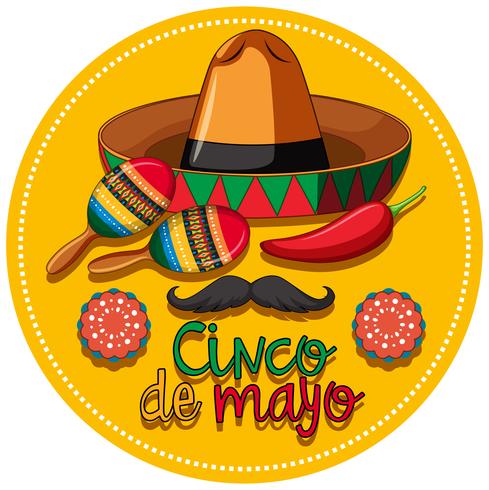 Tema del festival Cinco de Mayo con instrumentos y sombrero. vector