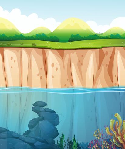 Scene with underwater and cliff vector