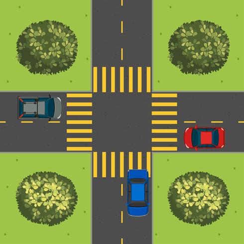 Vista aérea de autos en la intersección. vector