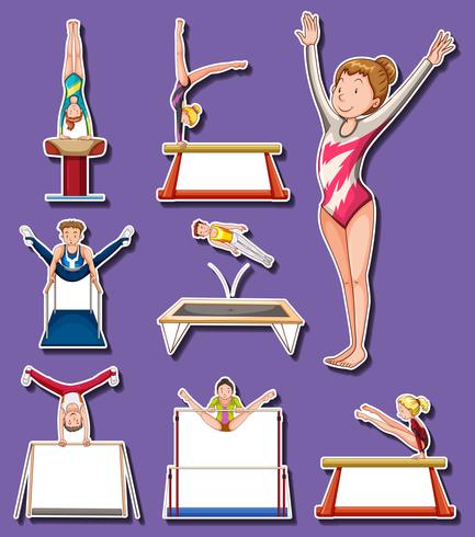 Set de pegatinas para los jugadores de gimnasia. vector