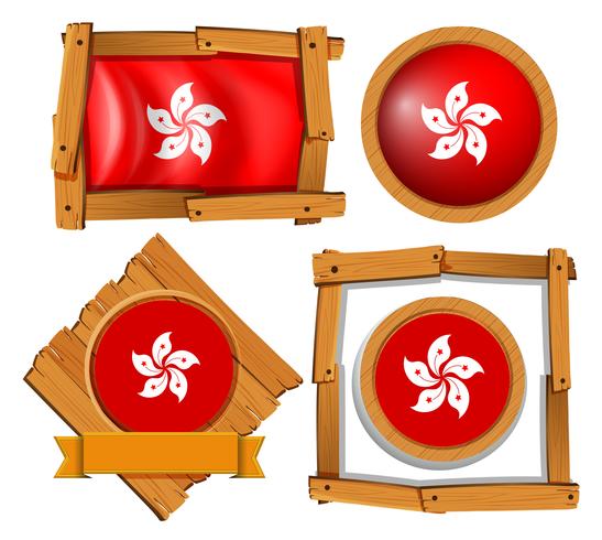 Hong Kong flag on round and square frames vector