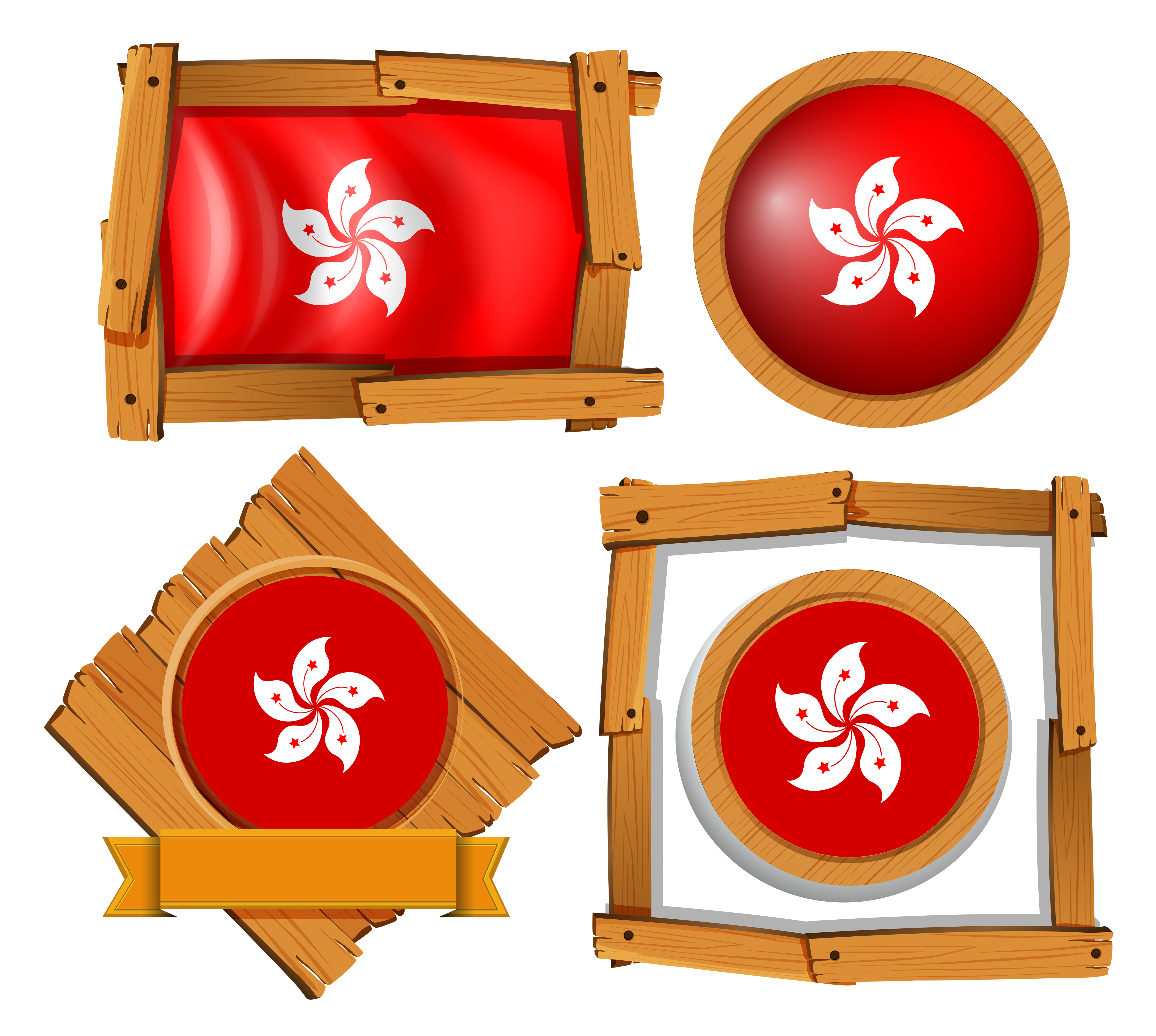 Download Hong Kong flag on round and square frames - Download Free ...