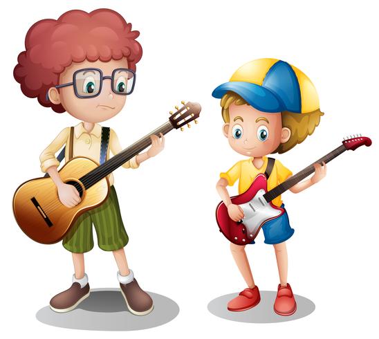 Dos niños tocando la guitarra vector