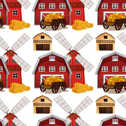 Seamless background design with barn and wagons vector