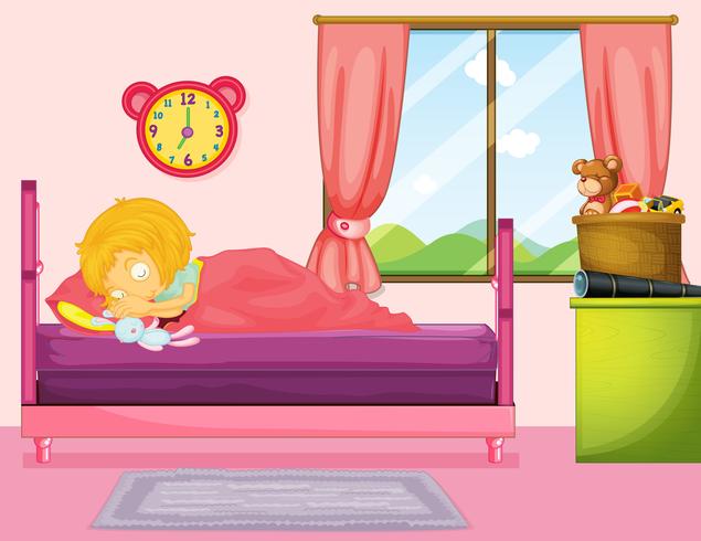 Little girl sleeping in bedroom vector