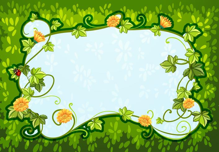Border design with flowers and bug vector