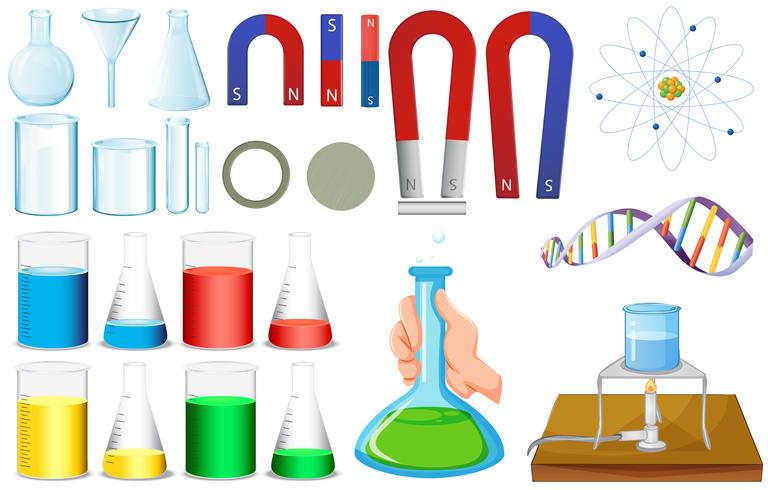 Different sizes of beakers and magnets vector