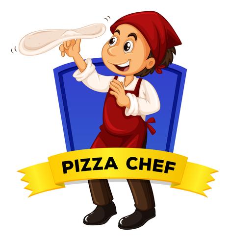 Diseño de etiquetas con chef de pizza. vector