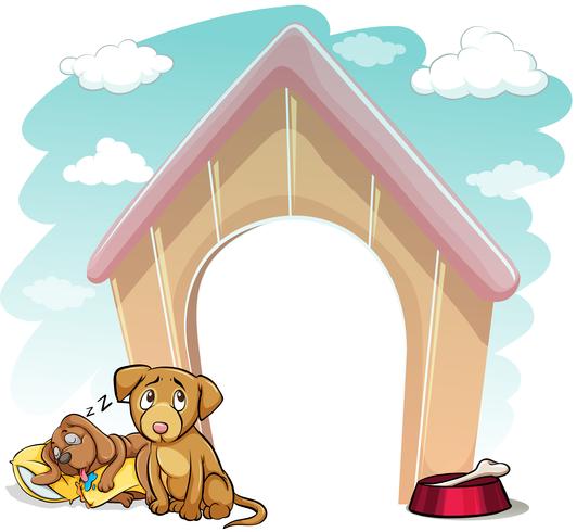 Puppies outside the doghouse vector
