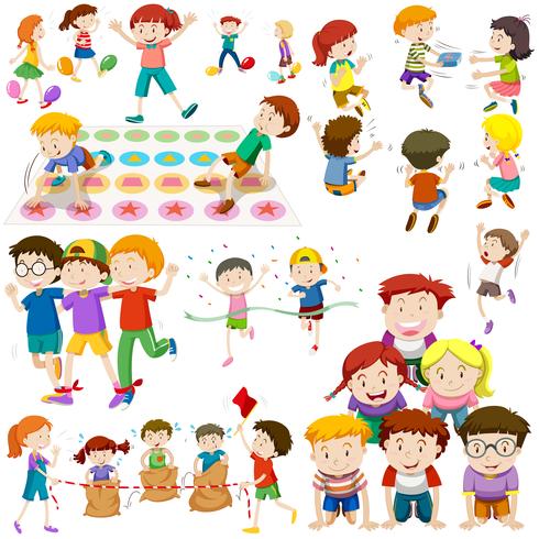 Children playing different kinds of games vector