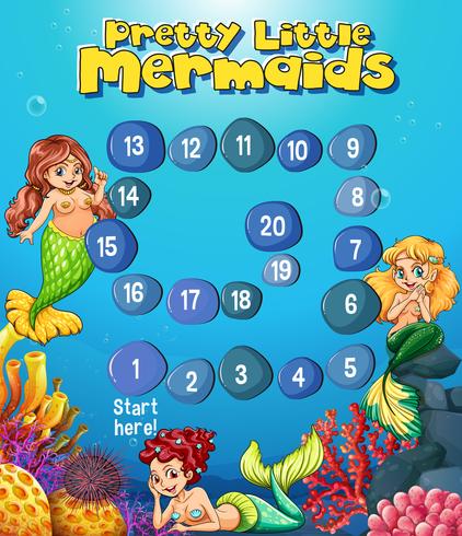 Boardgame template with mermaids under the sea vector