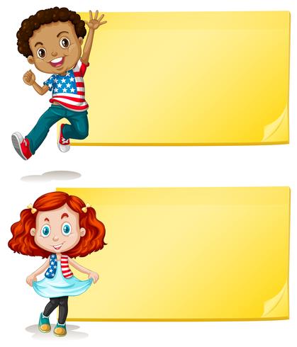 Label design with kids and yellow background vector